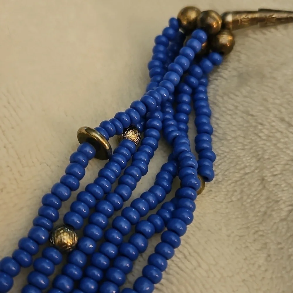 Vintage Estate Ethnic Cornflower Blue Multi-strand Beaded Necklace